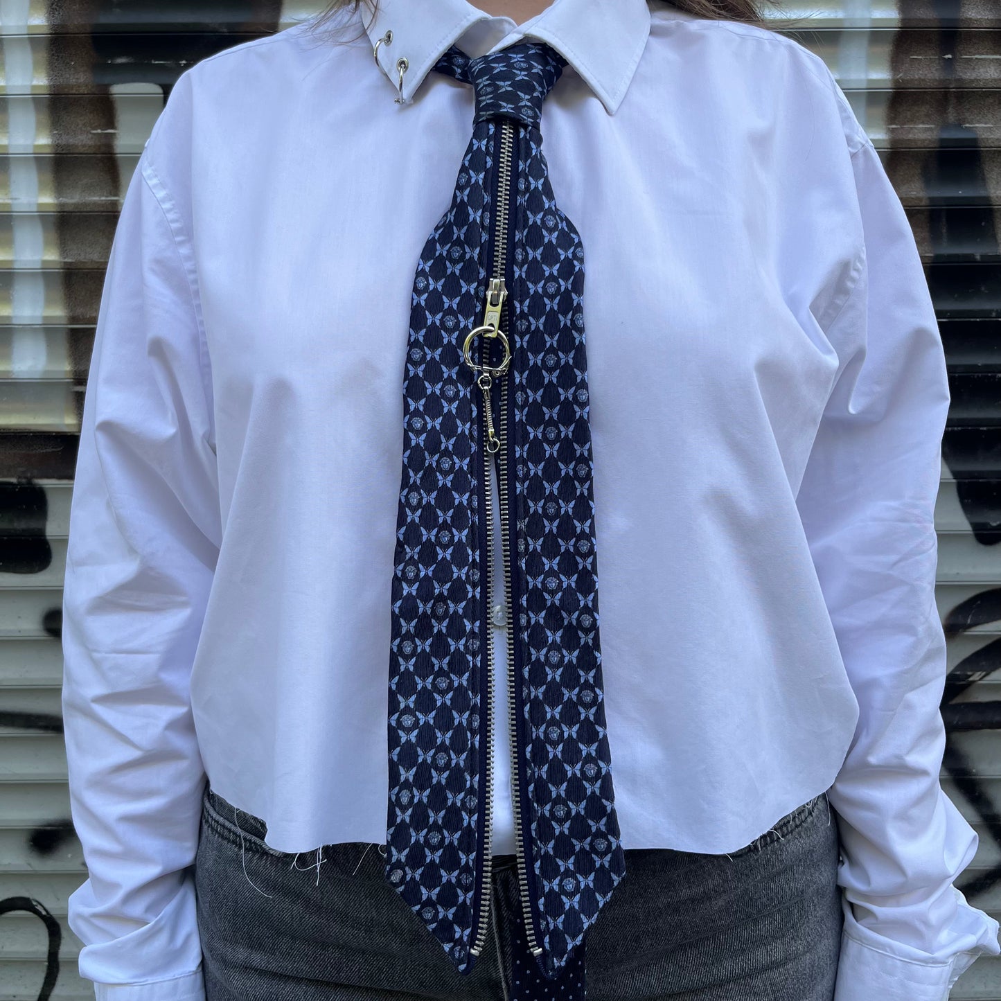 upcycled shirt & tie blue butterfly