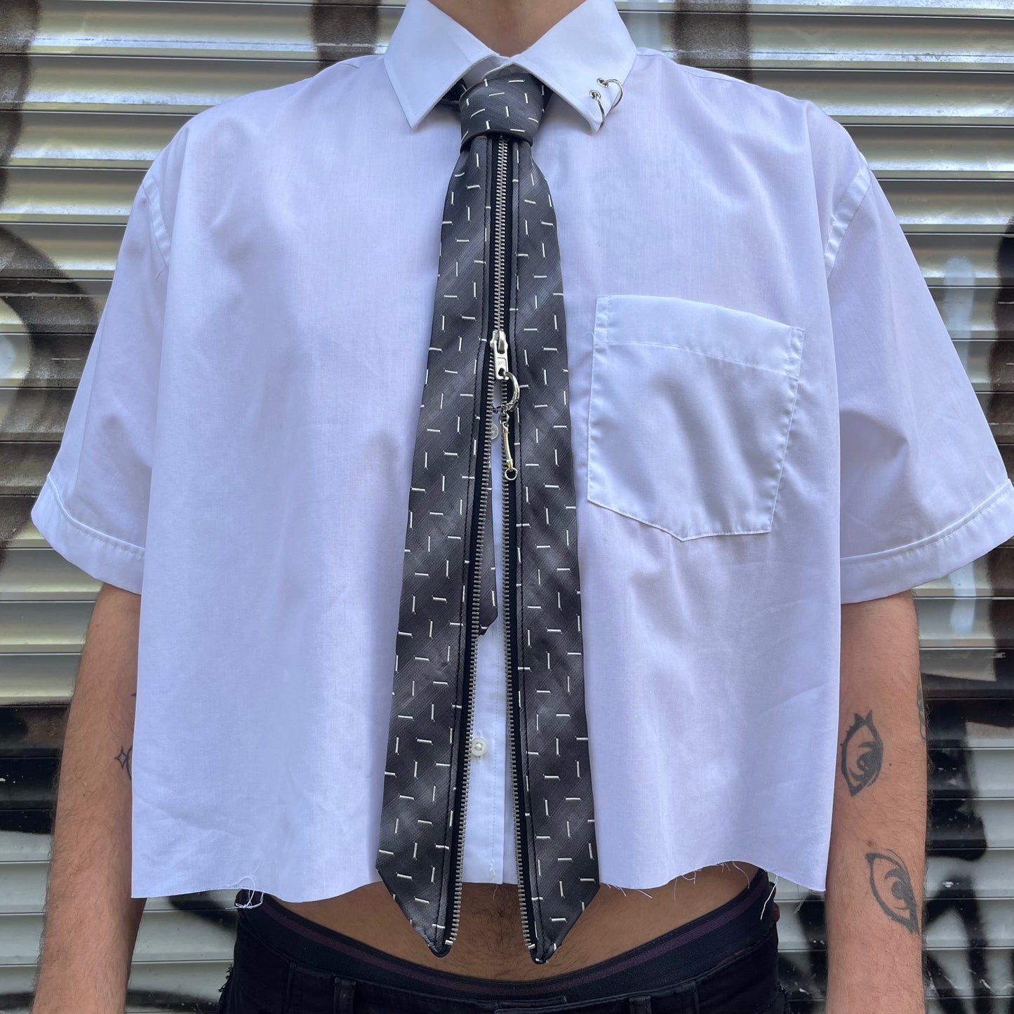 upcycled shirt & tie grey white