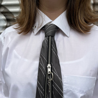 upcycled shirt & tie grey white