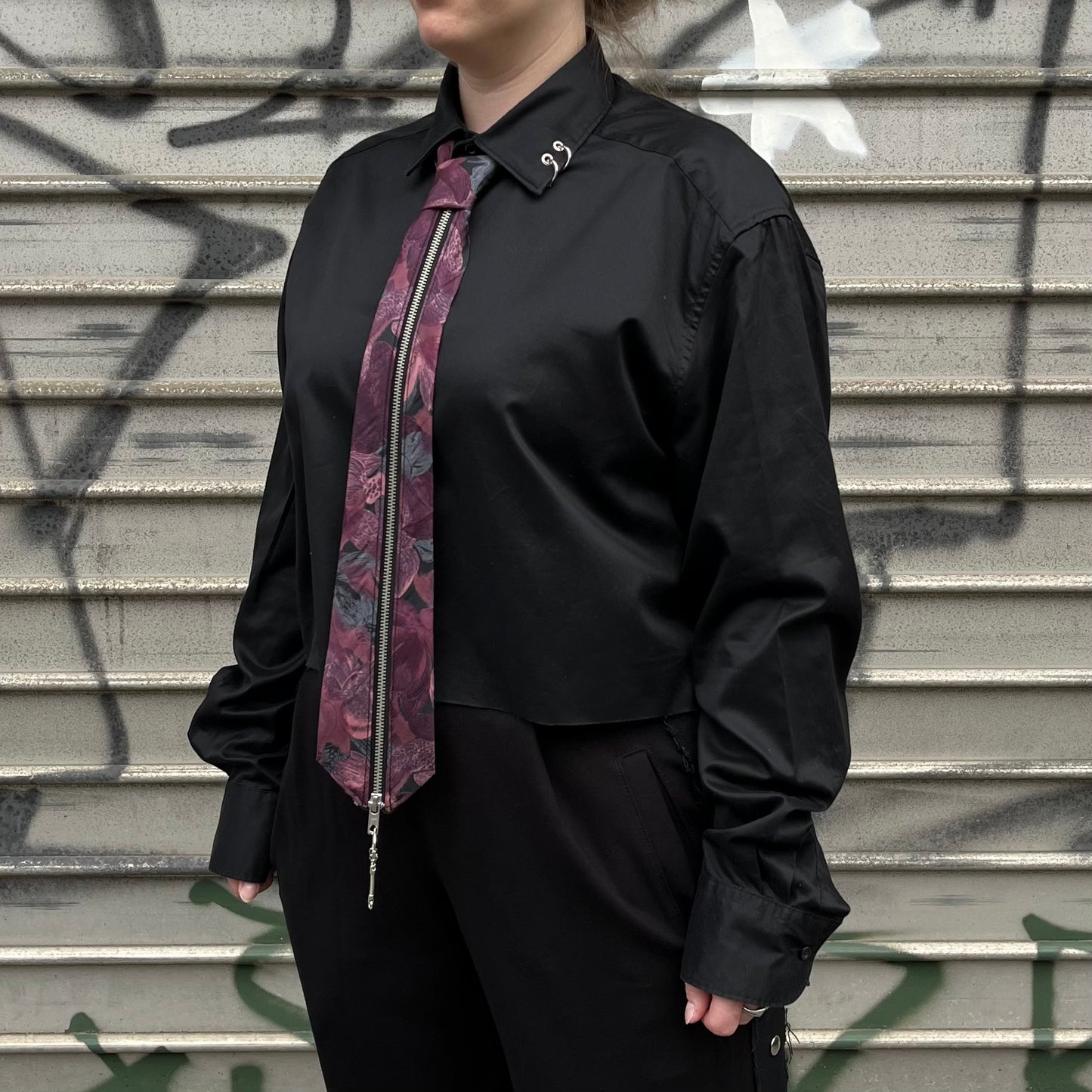 upcycled shirt & tie purple pink