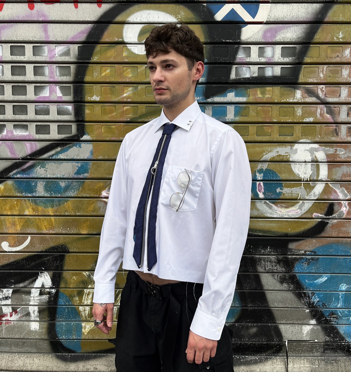 upcycled shirt & tie blue