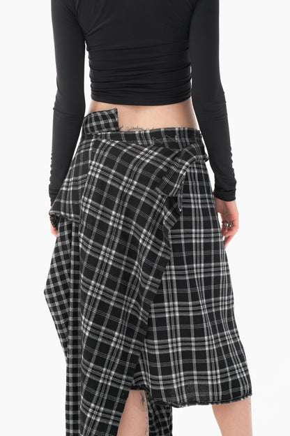 upcycled flanell skirt black white