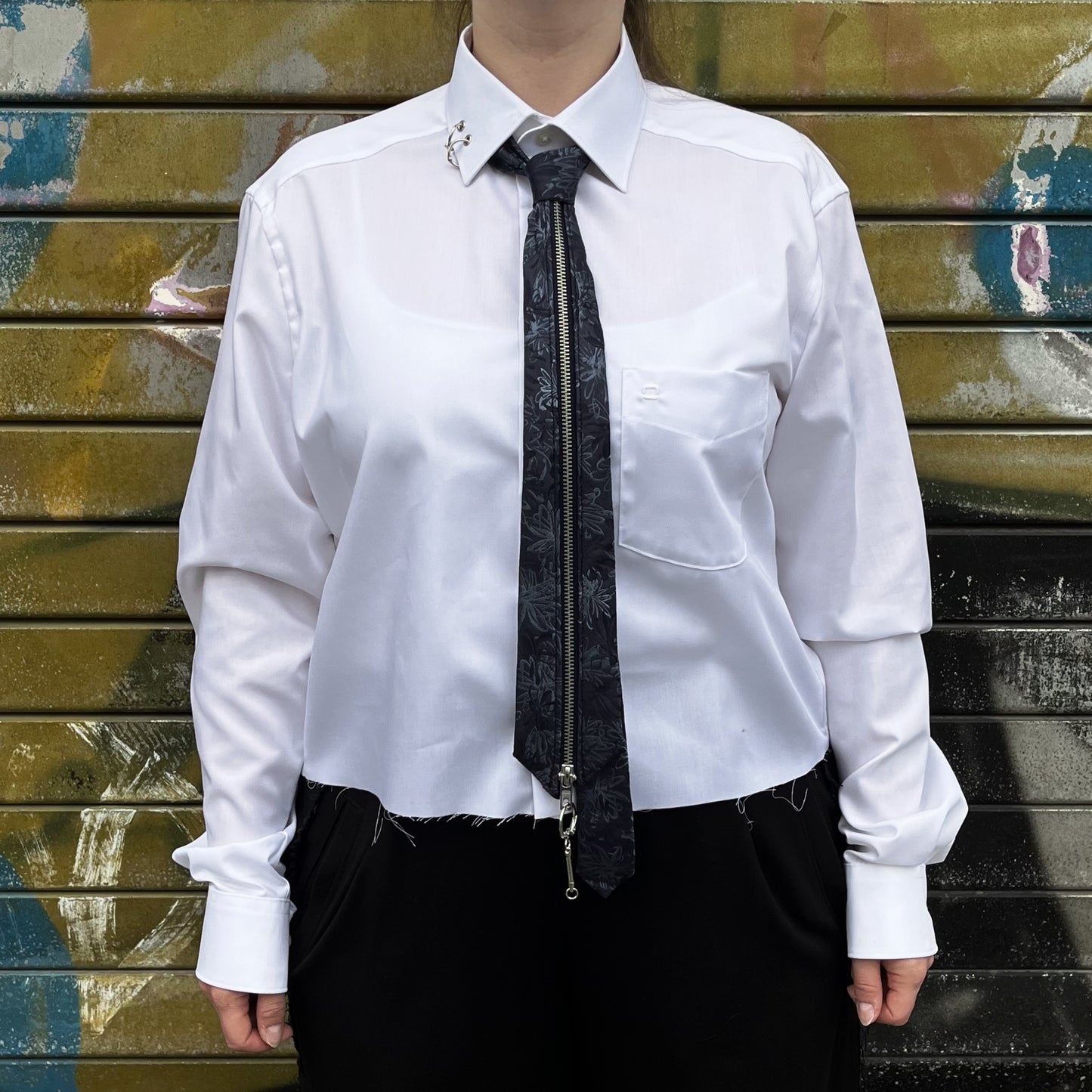 upcycled shirt & tie blue flowers