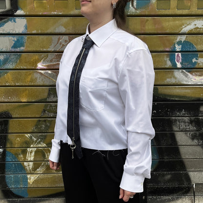 upcycled shirt & tie blue flowers