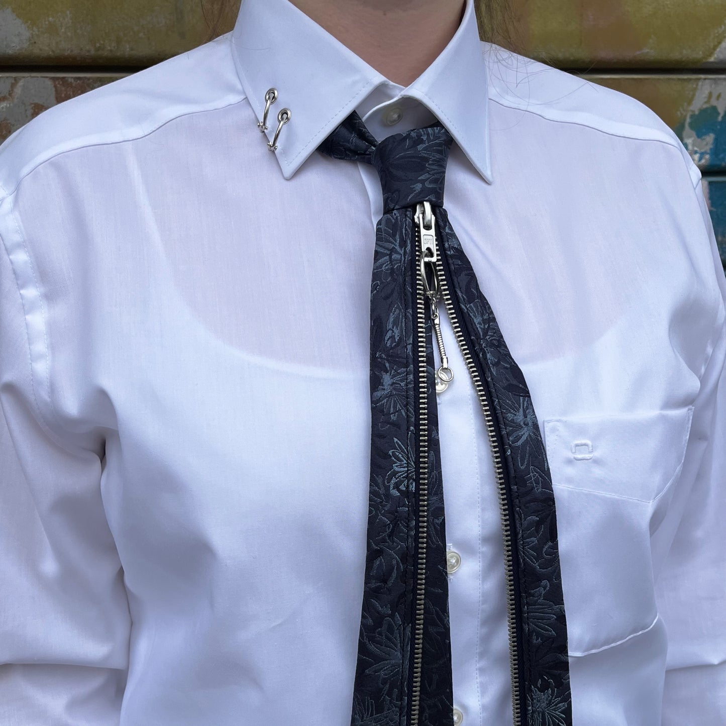 upcycled shirt & tie blue flowers