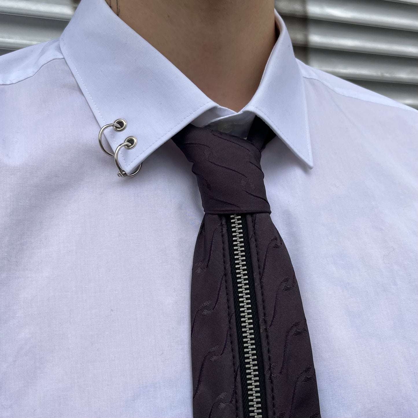 upcycled shirt & tie purple