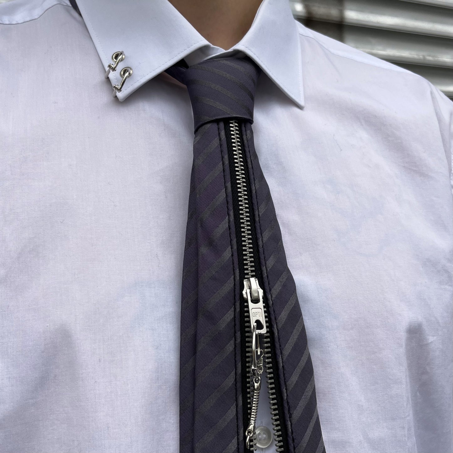 upcycled shirt & tie purple grey