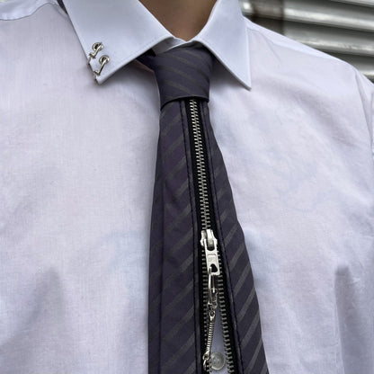 upcycled shirt & tie purple grey