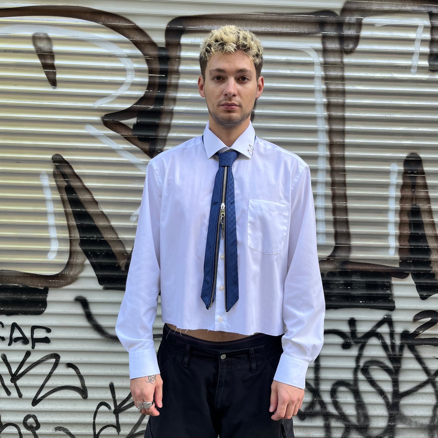 upcycled shirt & tie blue