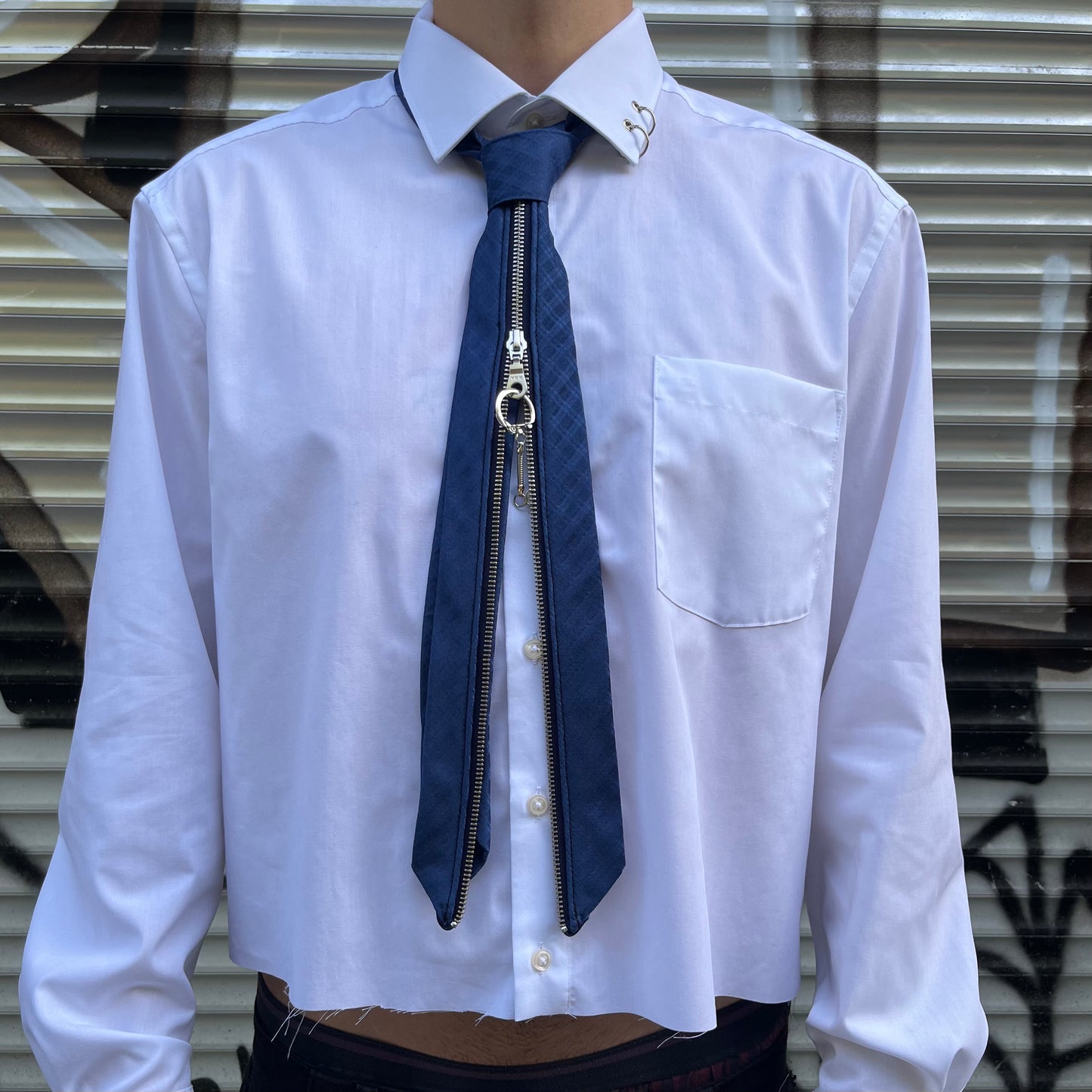 upcycled shirt & tie blue