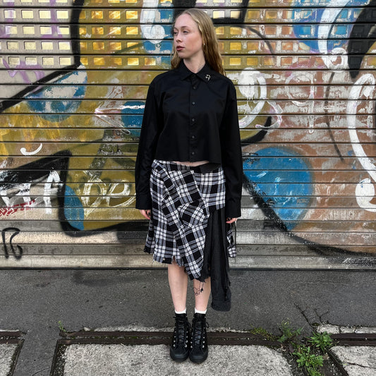 upcycled flanell skirt black grey white